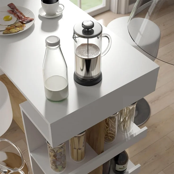 Bartisch-Set Dana Weiß/Goldkraft Eiche 108 x 50 cm mit 2 Barhockern Vicco – Bild 4