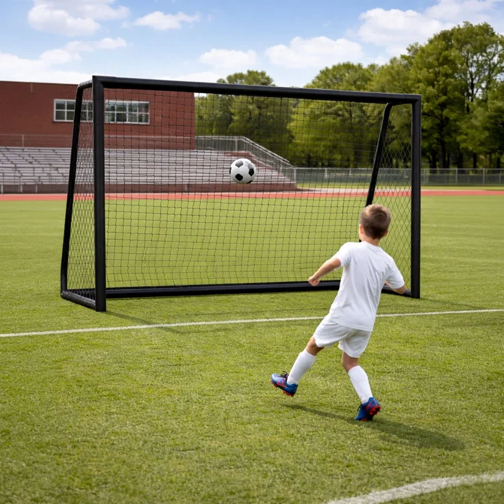Eikuavons Fußballtor 300 x 200 x 120 cm – Großes Fußballtor aus Metall mit Torwand & Netz, für Garten, Training & Outdoor, Schwarz, Stahl, Schwarz – Bild 6