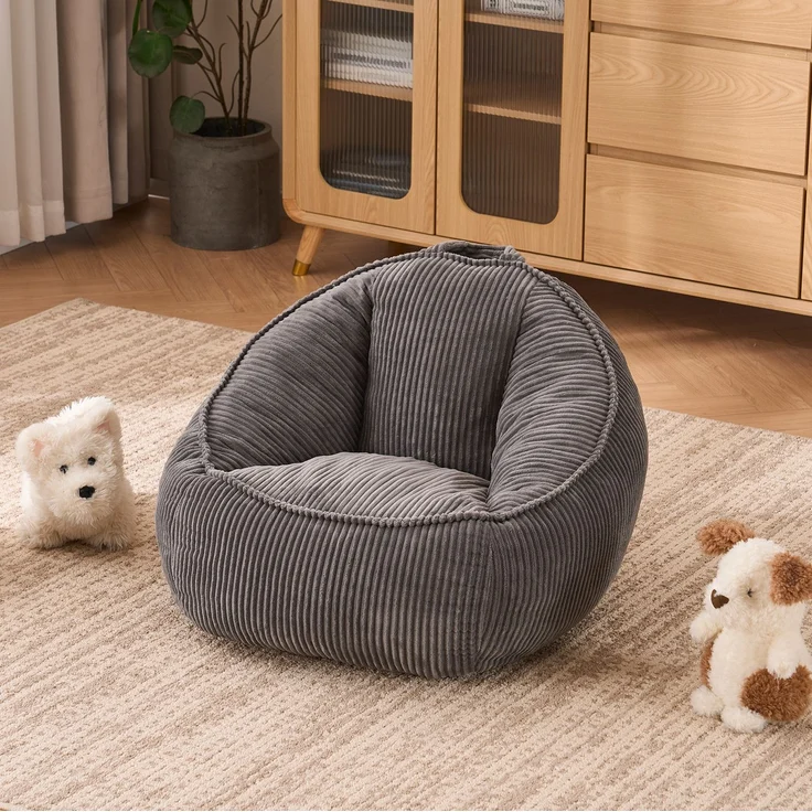 Sitzsack 69cm×72cm×51cm in Grau – aus Cord mit ergonomischer Form für Kinderzimmer und Spielecke – Bild 1