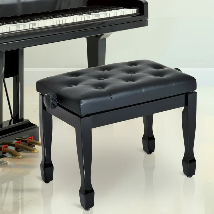 Klavierbank, höhenverstellbare Keyboardbank aus Massivholz, Klavierhocker mit gepolstertem Sitz aus Polyurethan mit 10 Knöpfen, stabil und rutschfest, Belastbarkeit 200 kg, schwarz – Bild 8