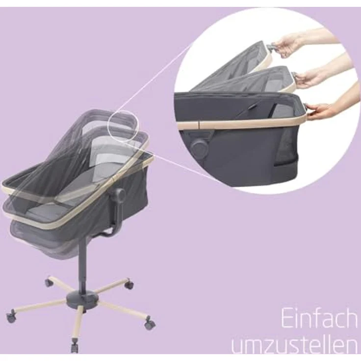 Maxi-Cosi Alba All in 1 Stubenwagen, Einfacher Wechsel zwischen Stubenwagen, Liegewagen und Hochstuhl, 100% recycelte Stoffe, 0 Monate - 3 Jahre alt (15kg), Beyond Graphite – Bild 5