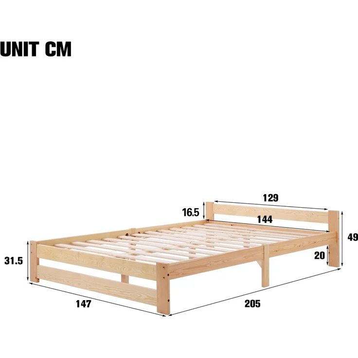 Solide Massivholzbett Futonbett Massivholz Natur Bett aus mit Kopfteil und Lattenrost , Natur (200x140cm) – Bild 7
