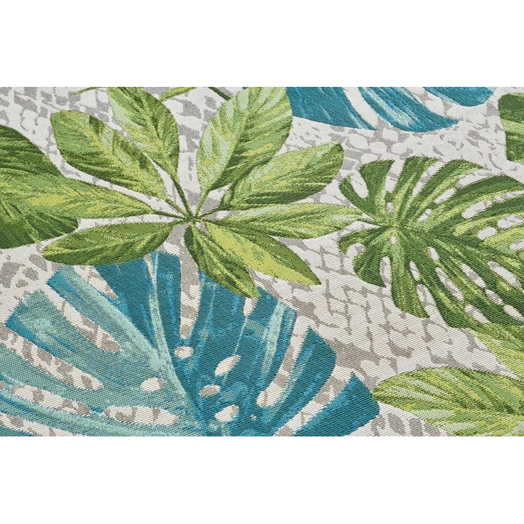 Hanse Home Tropical Leaves In- & Outdoor Teppich – Flachgewebe Aussenteppich, Jungel Palmen Blätter Design, ÖKO-TEX Wetterfest & UV-beständig für Balkon, Terrasse, Garten – Türkis Grün, 80x165 cm – Bild 3