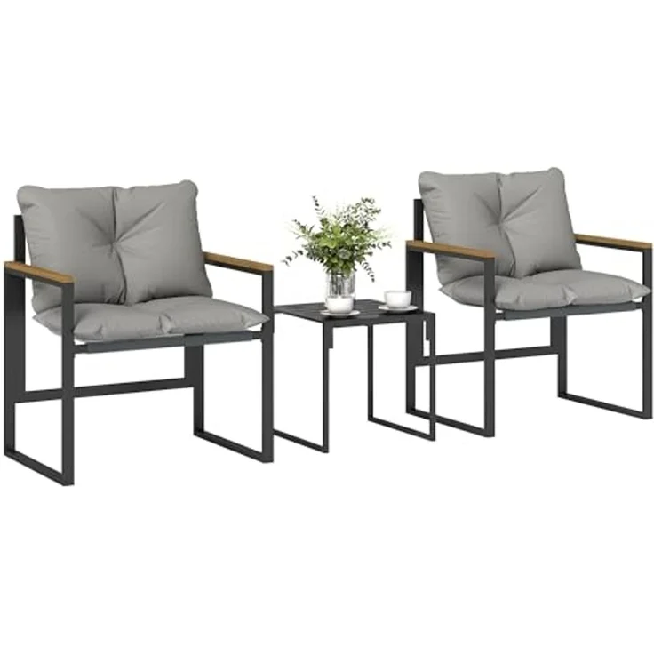 Outsunny Balkonset dicken Polstern Gartenmöbel, (Set, 3-tlg, 1 Tisch, 2 Stühle), 3-teiliges Garten-Bistro-Set – Bild 1