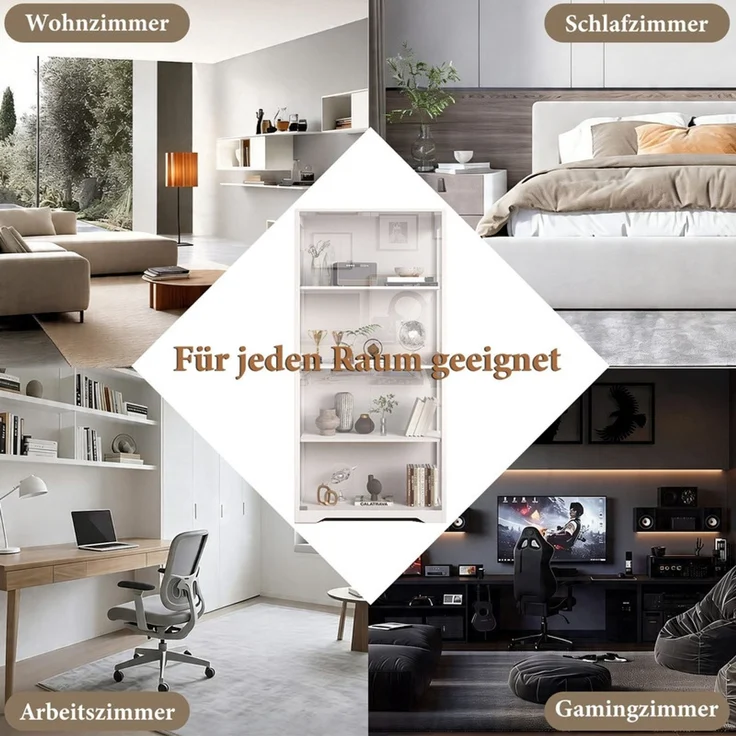 Glasvitrine 80x35x165 cm, 4-stöckige Vitrine mit LED-Beleuchtung, Bewegungssensor und Pop-up-Glastüren, Weiß – Bild 7