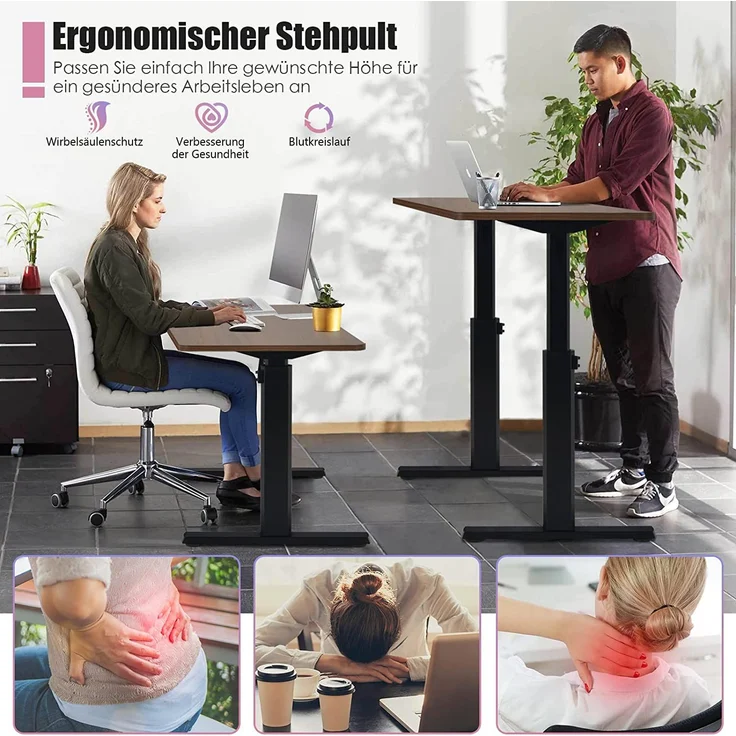 COSTWAY Elektrischer Stehschreibtisch h?henverstellbarer Schreibtisch Computertisch mit Memory-Steuerung 120x60x73-122cm Sitz-Steh-Schreibtisch für Zuhause & Büro Braun – Bild 2