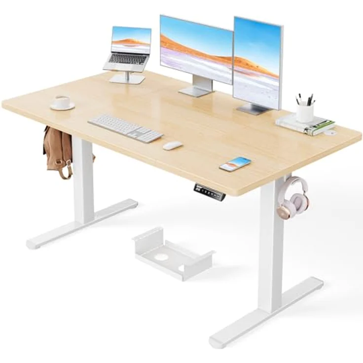 ErGear Höhenverstellbarer Schreibtisch-140x80 cm,100 KG Tragkraft Elektrischer Schreibtisch mit Fortgeschrittenem Bürstenlosem Motor, Leise Funktion, Robuster Metallrahmen, Vierteilige Tischplatte – Bild 2