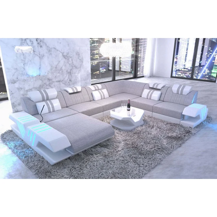 Sofa Dreams - Polster Wohnlandschaft Venedig XXL - Mikrofaserstoff - Elfenbein-Schwarz - Links – Bild 7