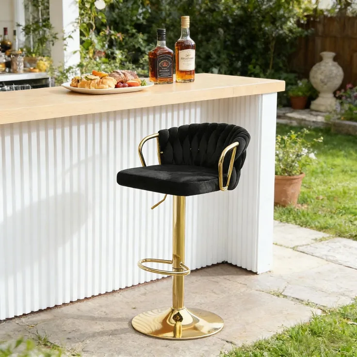 Küchenstuhl,Soft-Kissen-Tisch-Hocker,Bequeme Sitze,Elegante Bar-Hocker,Kaffeestuhl(Es ist nur ein Bar Stuhl enthalten)--Schwarz--50.5x49.5x98cm--YOUDENOVA