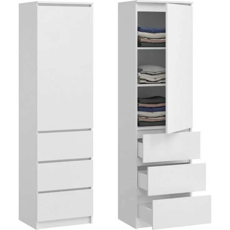 Home Collective Kleiderschrank Mehrzweckschrank Garderobenschrank mit 3 Einlegeböden & 3 Schubladen (ideal für Schlafzimmer, Flur oder Arbeitszimmer) platzsparender & vielseitiger Schrank 50x40x180 cm (BxTxH), weiß – Bild 5