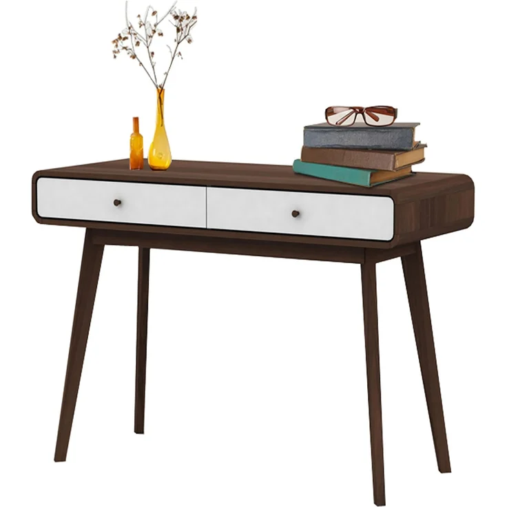 DHP Furniture Cassie Schreibtisch mit 2 Schubladen Walnuss-Optik, Weiß aus Spanplatte (BxTxH) 120 x 50 x 79 cm