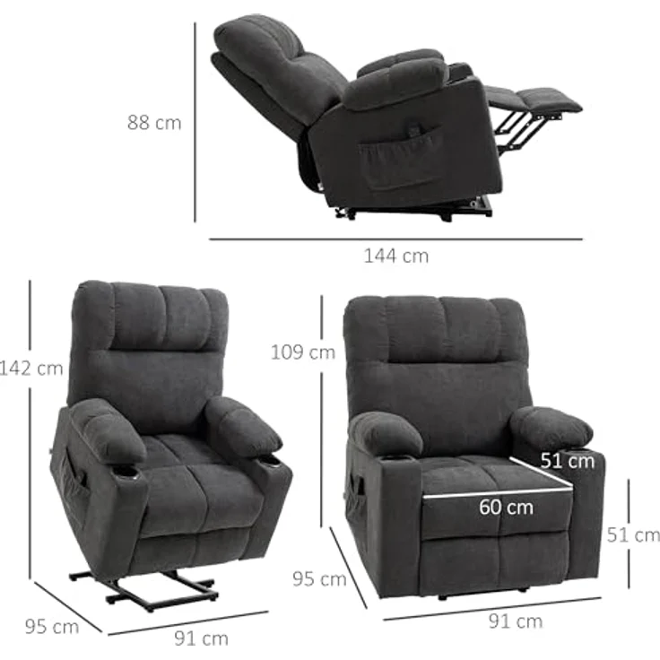 HOMCOM Massagesessel Sessel mit Aufstehhilfe, Elektrischer Kinosessel mit Massagefunktion (1-St) – Bild 4