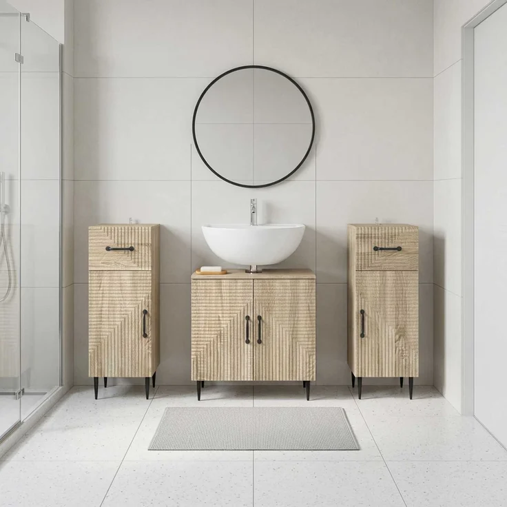 vidaXL 3-teiliges Badezimmer-Schranksystem HAARLEM 3 stk. Sonoma-Eiche 3418019 – Bild 1