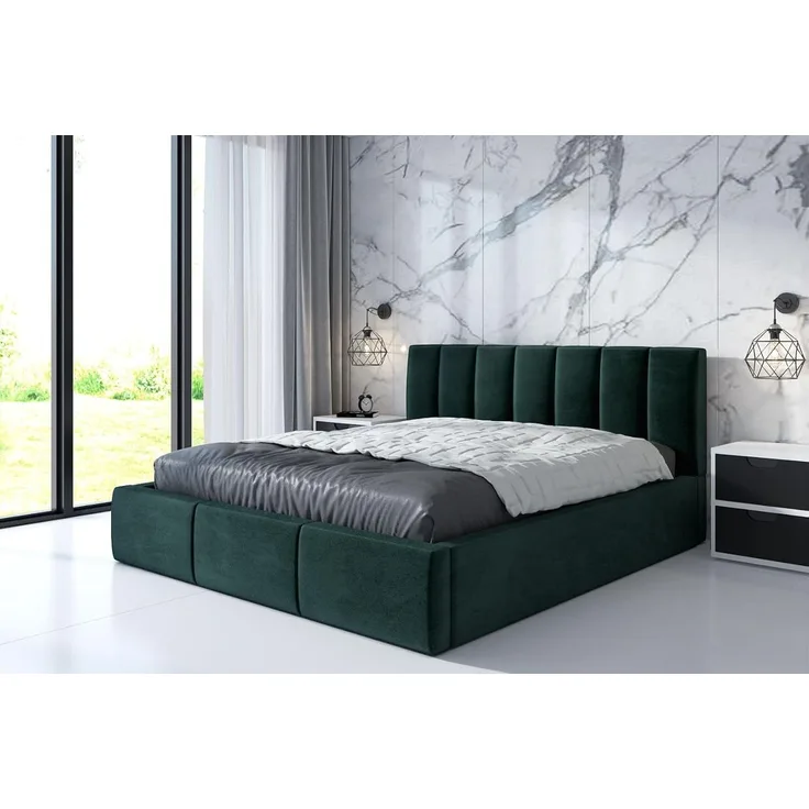 Polsterbett IGI 160x200 mit Matratze, Bettkasten und Lattenrost. Farbe: Dunkelgrun 10