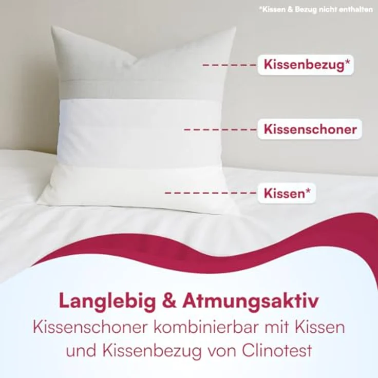 Clinotest Kissenbezug Wasser- und Milbendicht, (1 Stück), Kissenschoner hypoallergen & atmungsaktiv, PU-Bezug waschbar bei 90°C – Bild 7