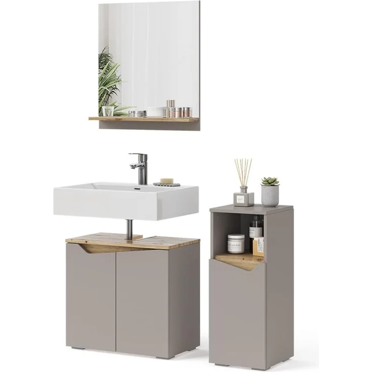 Badmöbel-Set Marelle Greige/Artisan-Eiche 3-teilig Vicco – Bild 7