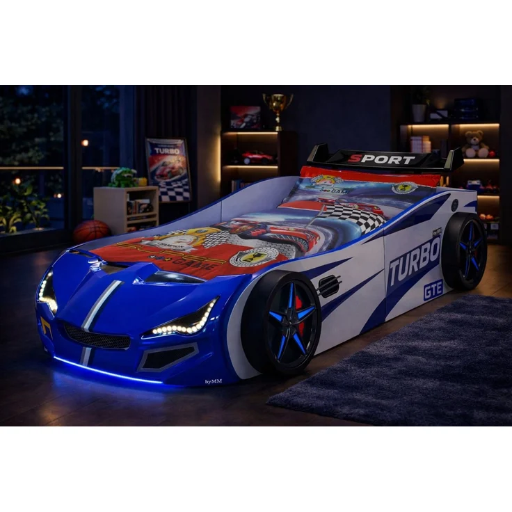 Aileenstore Autobett TURBO GTE (inkl. Zubehör), Kinderbett 90x200, Lattenrost,LED,Unterbodenlicht,Sound,Fernbedienung – Bild 4