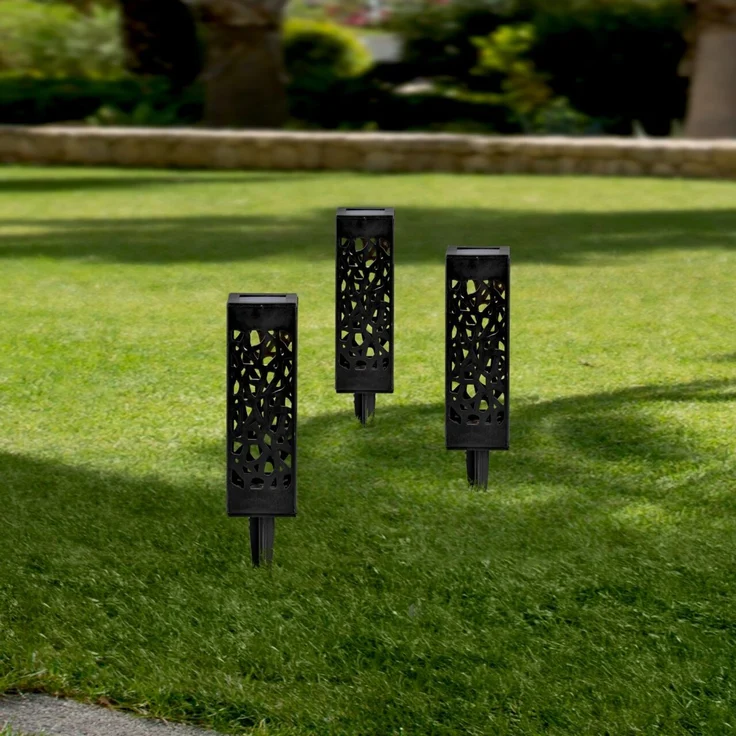 Ambia Garden Solarleuchten Set 3-tlg, Kunststoff schwarz, LED-Leuchtmittel, IP44 – Bild 2