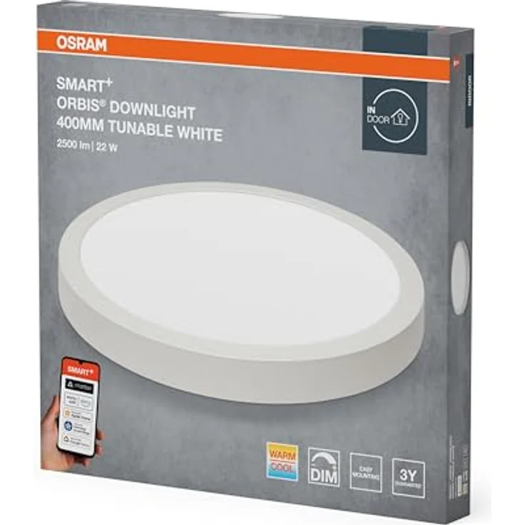 Osram SMART+ Matter Orbis LED-Downlight, rund 400mm, 22W, 1800lm, Tunable White 3000–6500K, WiFi Steuerung, Aluminium weiß – Bild 2
