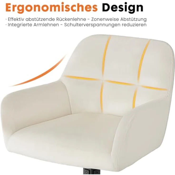 Sweetcrispy Esszimmerstuhl, 360° Drehstuhl Esszimmer, Küchenstuhl, Samt Schminktisch Stuhl, bis 120 kg belastbar, Sessel mit Armlehnen Stahlbeine, Schreibtischstuhl für Arbeitszimmer, Beige – Bild 8