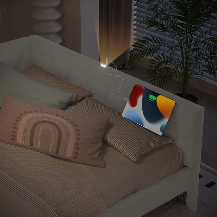 Schlafsofa mit Bettfunktion, Gästebett und Lattenrost, 140x200 cm, Polsterbett, Doppelbett, Jugendbett, Bezug aus Vlies – Bild 5