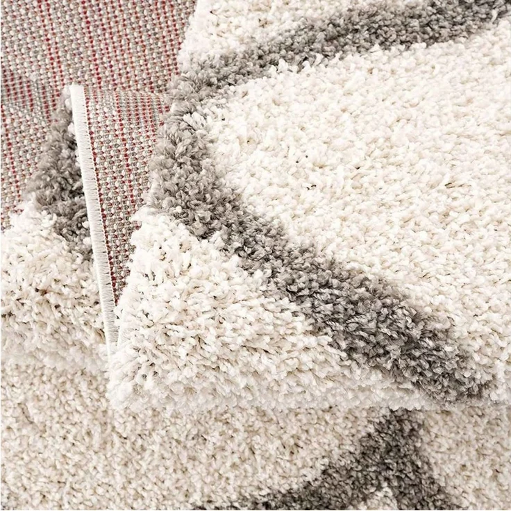 Vimoda Hochflor-Läufer Shaggy Wohnzimmer Rautenmuster Weiss, Rechteckig, Höhe: 30 mm, Langflor, Rauten muster, Skandi Design in Creme – Bild 3
