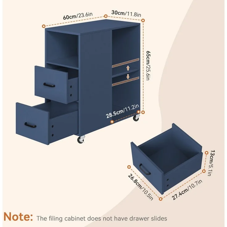 HOMECHO Rollwagen Rollcontainer mit Schubladen auf Rollen, 60x30x65 cm, Rollcontainer mit Schubladen auf Rollen – Bild 2