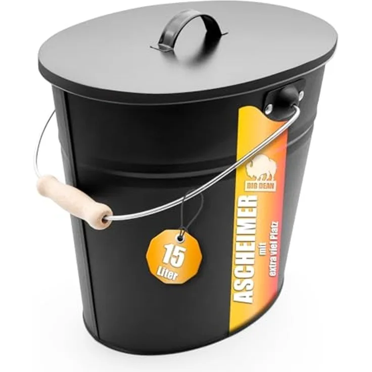 BigDean Aschekasten Ascheeimer mit Deckel 15 Liter mit Griff Ascheimer Oval