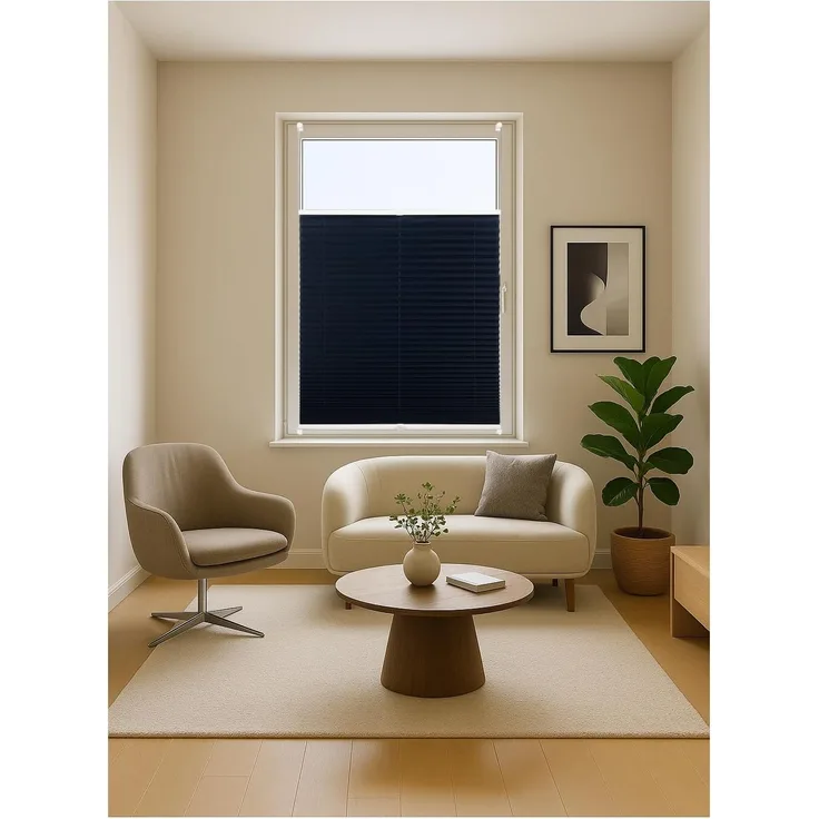 ondeco Plissee ohne Bohren mit Klemmträger viele Farben, Sonnenschutz für Fenster innen, Lichtschutz und Blickdicht, Plissee klemmfix Faltrollo Sichtschutz für Tür - Dunkelblau - 120x130 cm