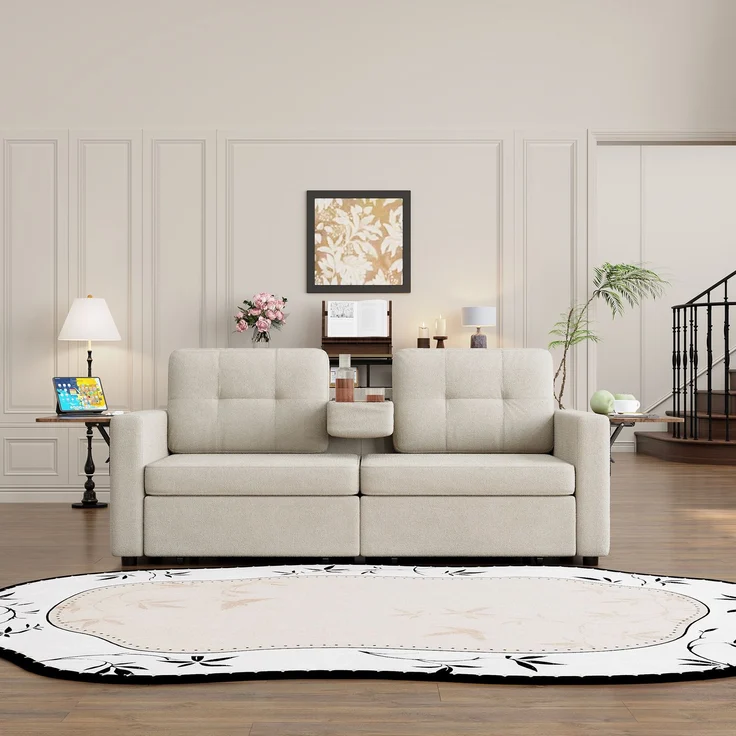 ZUBALIYA Schlafsofa 71x57.5 cm, mit Schreibtisch, mit Schubladen, mit Stauraum, mit Ablageflächen, mit Ausziehbett, Beige – Bild 7