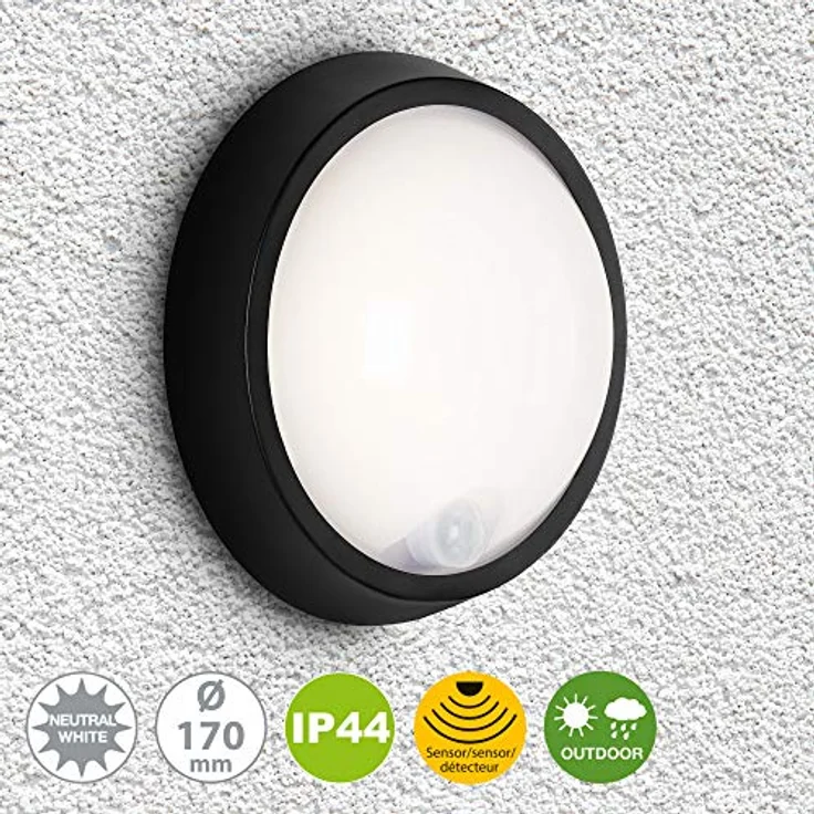 Briloner Leuchten LED Außenleuchte, Außenwandlampe mit Bewegungssensor und Dämmerungssensor, 12 Watt, 1.150 Lumen, 4.000 Kelvin, rund, Weiß/Schwarz, Ø 17cm – Bild 2