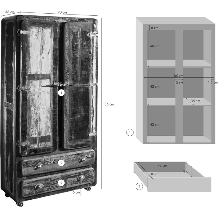Schrank Altholz 90x38x185 mehrfarbig lackiert FREEZY #39 – Bild 3