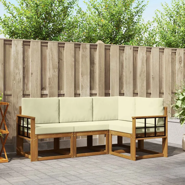 vidaXL Outdoor-Sofagarnitur 4 stk. 4-Sitzer Natur und Creme 3366333