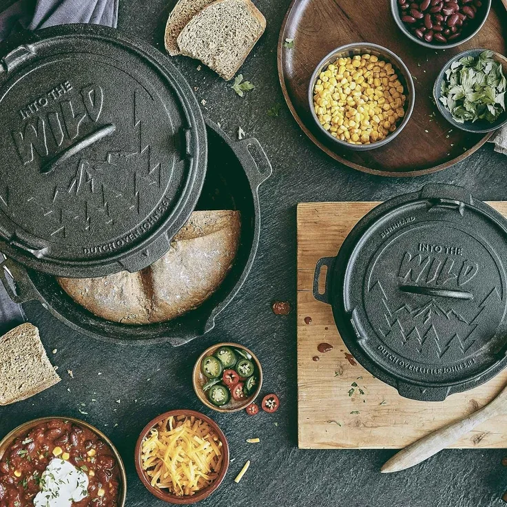 BURNHARD Dutch Oven Pre-Seasoned, 4qt 3,8 Liter, Gusseisen Feuertopf, Schmortopf mit Deckelheber ohne Füße - Schwarz - #946111 – Bild 7