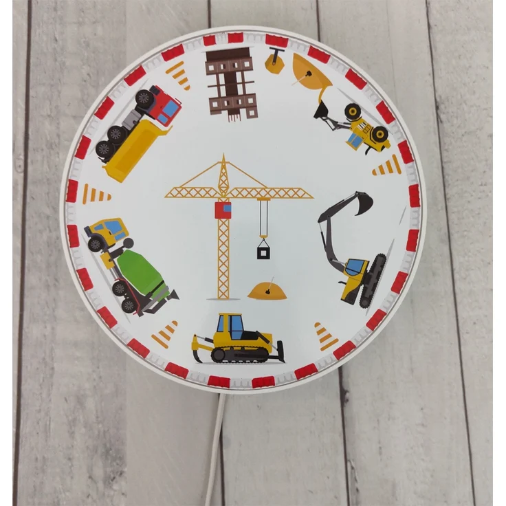 LED Wandleuchte für Kinderzimmer mit Motiv Baustelle, Schalter & Stecker, Ø 25cm – Bild 4