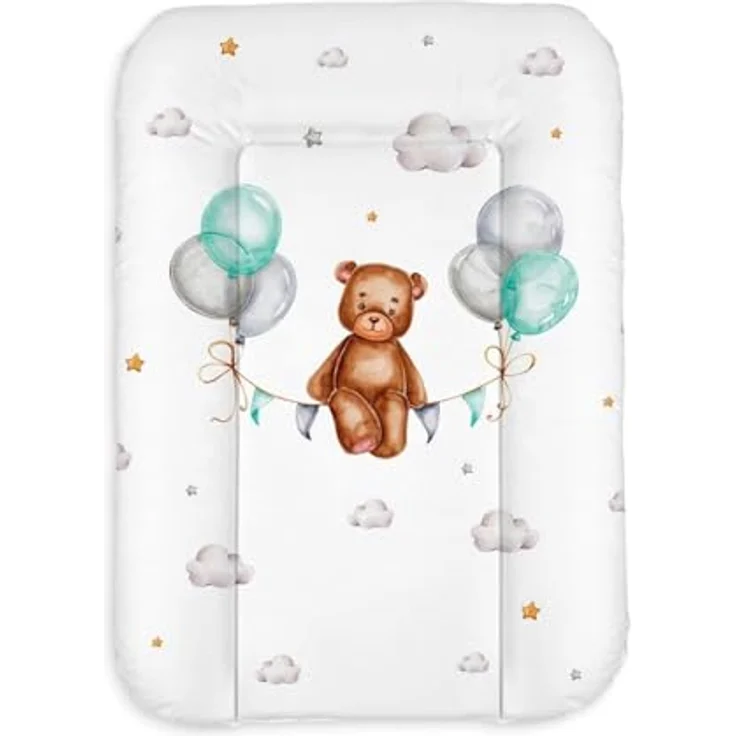 Wickelauflage 50x70 cm, Weiß mit Bär – abwaschbar & wasserdicht, weich für Neugeborene – Wickeltischauflage für Wickelkommode – Baby Wickelunterlage, schnell abwischbar – Bild 2