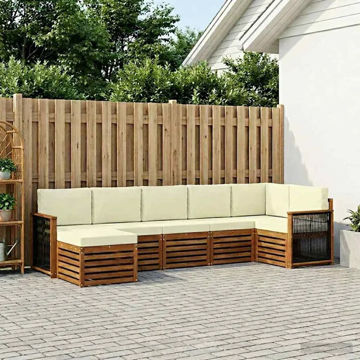 vidaXL Outdoor-Sofagarnitur 7 stk. 6-Sitzer Natur und Creme 3384621