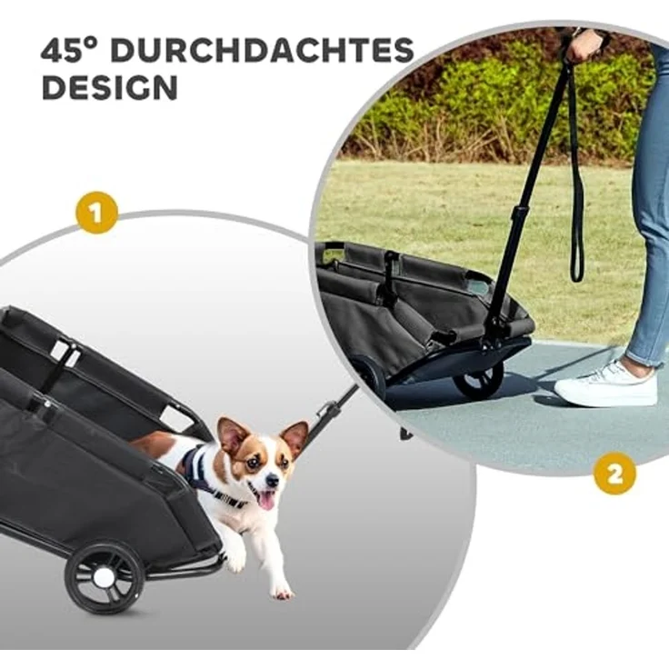 PawHut Hundebuggy klappbarer Hundewagen für Zwergenhunde bis zu 4 kg, (Katzenbuggy, 1-tlg), mit Griffstange, waschbarem Kissen, Sicherheitsleinen, Räder, Schwarz – Bild 6