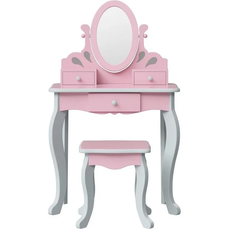 TEAMSON™ KIDS Schminktisch Princess Rapunzel Kinder-Schminktisch aus Holz mit Spiegel & Hocker