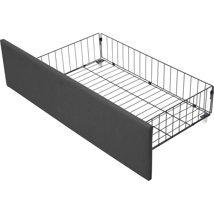Einzelbett 90 × 200 cm mit Steckdosen,USB-Anschlüssen und LED-Beleuchtung,2 Schubladen,Leinenbezug in Grau – Bild 9