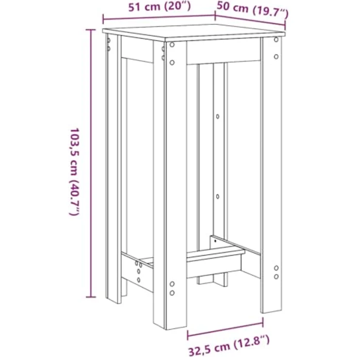 vidaXL Bartisch Weiß 51x50x103,5 cm Holzwerkstoff 854400 – Bild 3
