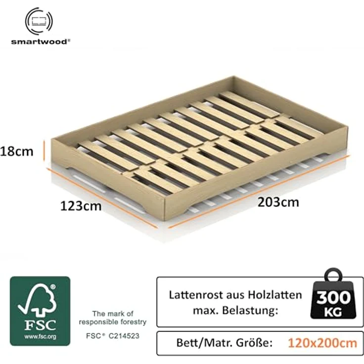 smartwood Kinderbett 120x200 Rosa - Bodenbett aus Kiefernholz mit FSC-Zertifikat - Montessori Bett mit geradem Lattenrost bis zu 300 kg für Jungen und Mädchen - Einfache Montage - TILA 7 – Bild 2