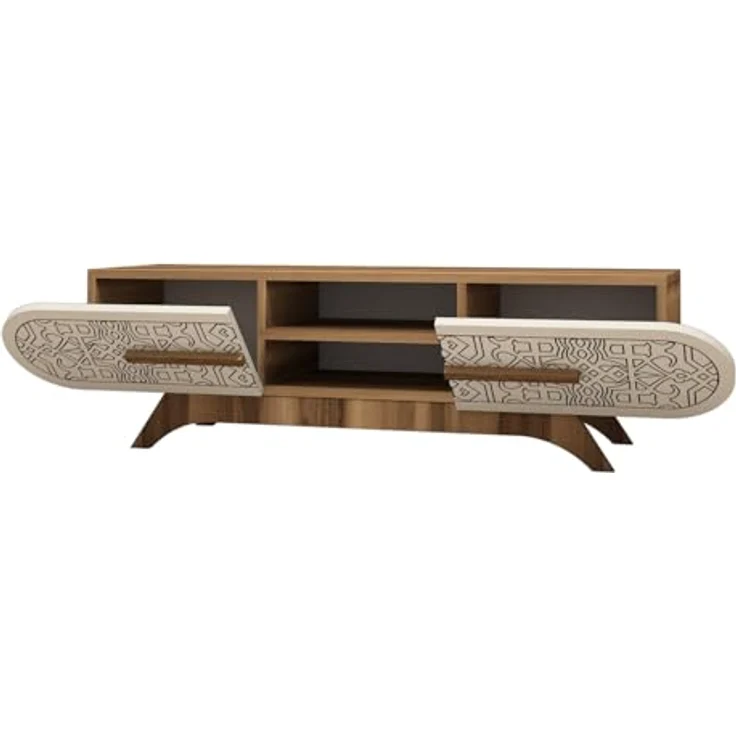 Stylish TV Unit, Walnut & Cream, 145 x 37 x 37 cm | 100% Melamine Coated Particle Board, 18 mm Thick | Perfect for Modern Living Rooms & Entertainment Spaces – Bild 3