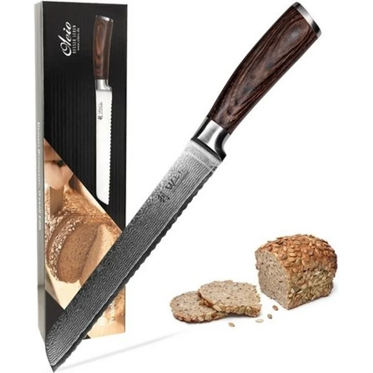 Wakoli Brotmesser EDIB Damastmesser Brotmesser I 20 cm Klinge I Pakkaholzgriff, VG10 Kern, 67 Lagen Damaststahl, Pakkaholzgriff, inkl. Geschenkbox – Bild 4