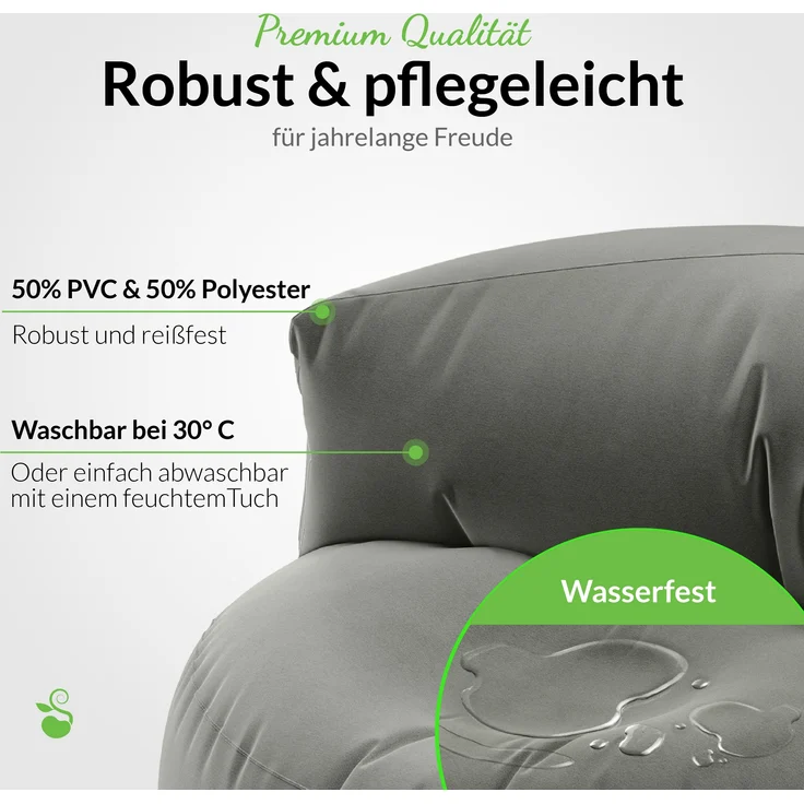 Green Bean® Sitzsack Sofa mit Füllmaterial - Lounge im Sitzsack-Design 90x50cm mit ergonomischer Rückenlehne & waschbarem Bezug - Indoor und Outdoor geeignet in Grau – Bild 5