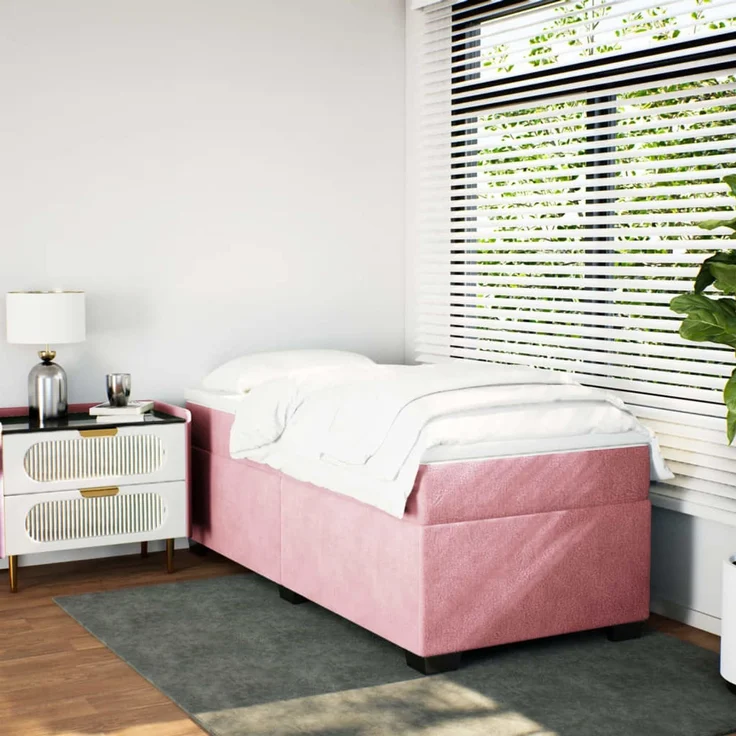 vidaXL Boxspringbett mit Matratze Rosa 90x200 cm Samt 3285262 – Bild 3