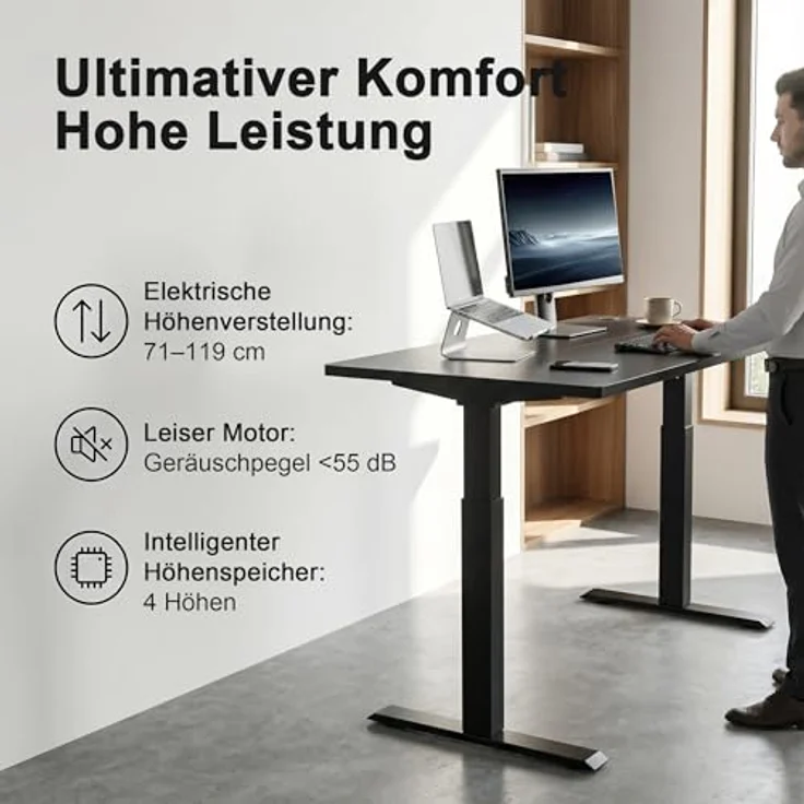 JUMMICO HöHenverstellbarer Schreibtisch 160x70 cm L-förmiger Schreibtisch Höhenverstellbar Elektrisch,Ergonomie Gaming Tisch mit Haken (Schwarz) – Bild 6