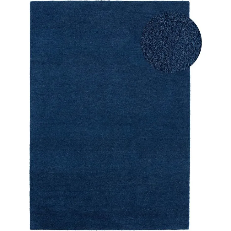 TaraCarpet Wollteppich TaraCarpet Gabbeh Georgia Teppich aus reiner Schurwolle handgearbeite, rechteckig, Höhe: 18 mm, Wollteppich Gabbeh Georgia blau Wohnzimmer Schlafzimmer ca 80x150
