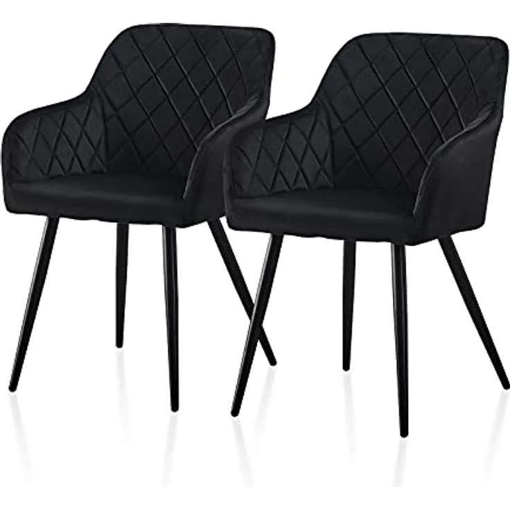 TUKAILAI Esszimmerstühle 2er Set aus Samt, Küchenstuhl Polsterstuhl Wohnzimmerstuhl Sessel mit Armlehnen Rückenlehne Metallbeinen, für Küche Esszimmer Wohnzimmer Lounge,Schwarz – Bild 2