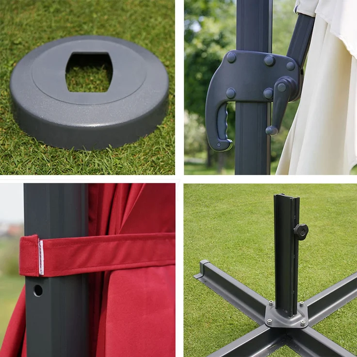 Gastronomie-Ampelschirm HWC-A96, Sonnenschirm, 3x4m (Ø5m) Polyester/Alu 26kg ~ creme mit Ständer – Bild 5